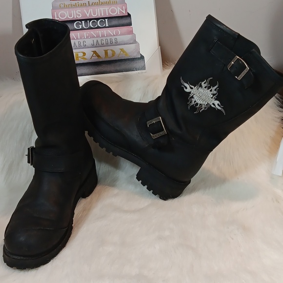 Vintage Harley Davidson Logger Conductor Embroidered Biker Boots Men Sz 13 main image 6